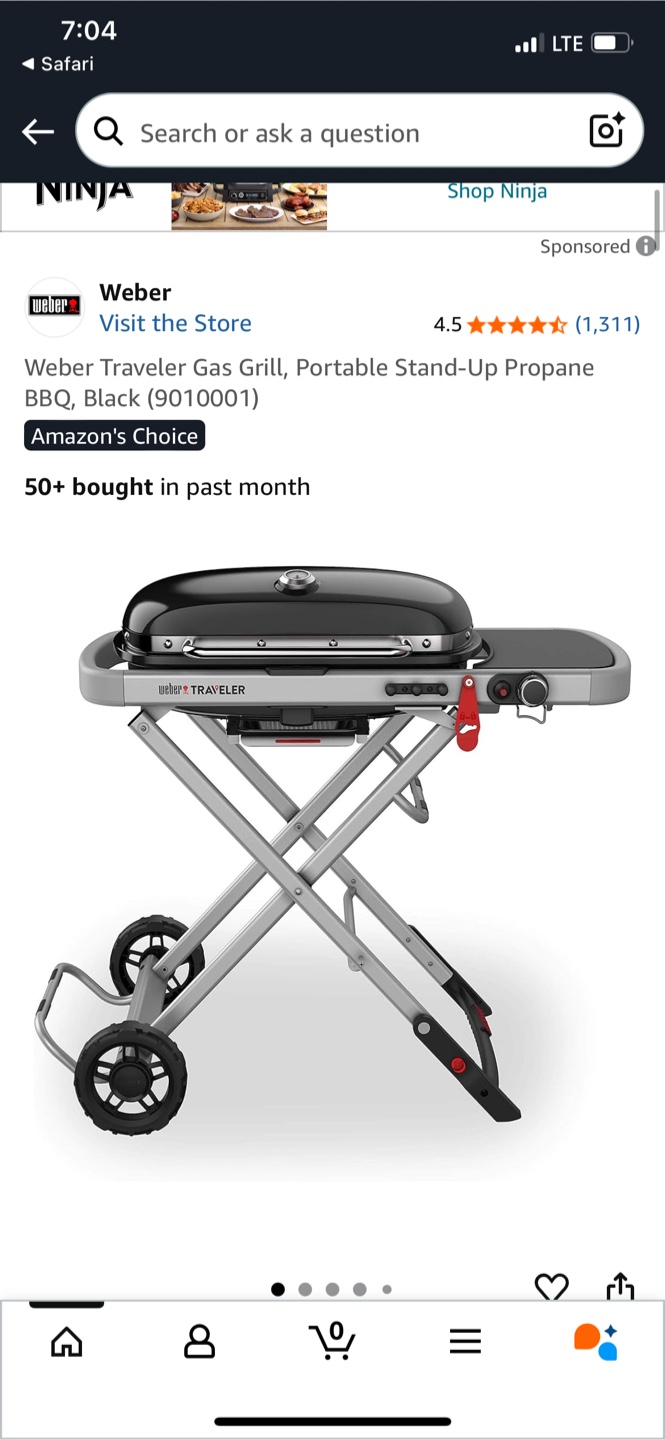 Weber Traveler Portable Gas Grill BBQ, Black