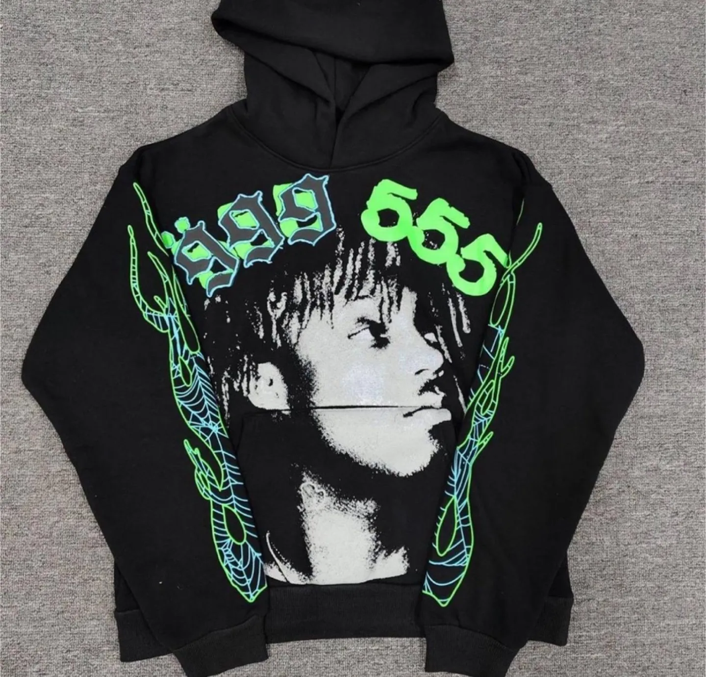 Juice WRLD x Sp5der 999 555 Black Hoodie – All Sizes thumbnail