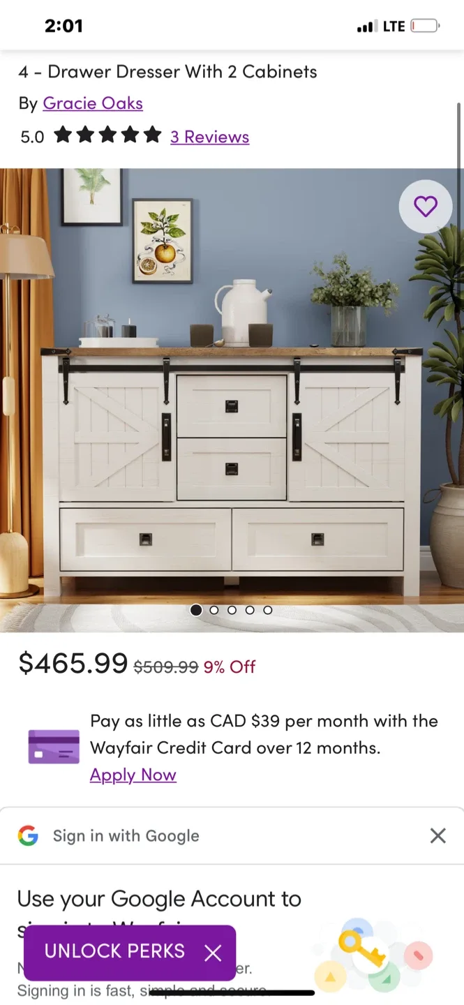 Gracie Oaks 4-Drawer Dresser with 2 Cabinets image indicator(2)