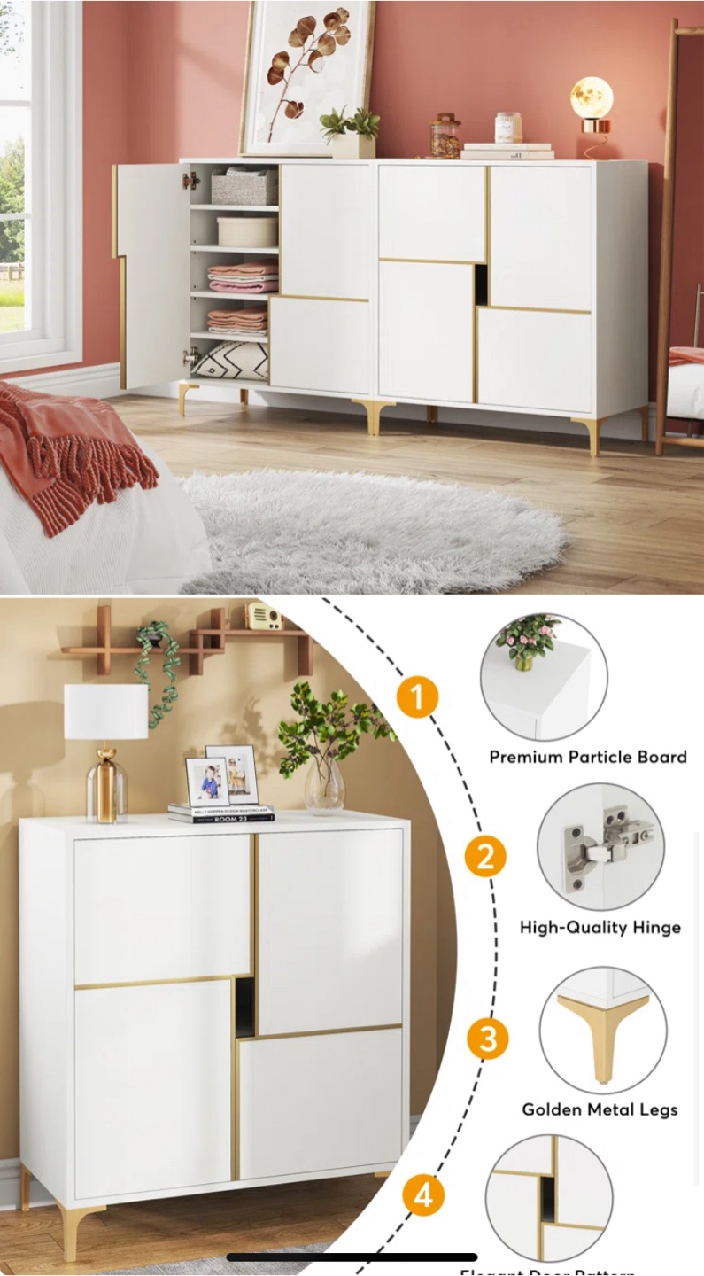 White Cabinet with Gold Trim (Shoe Cabinet) - photo 3