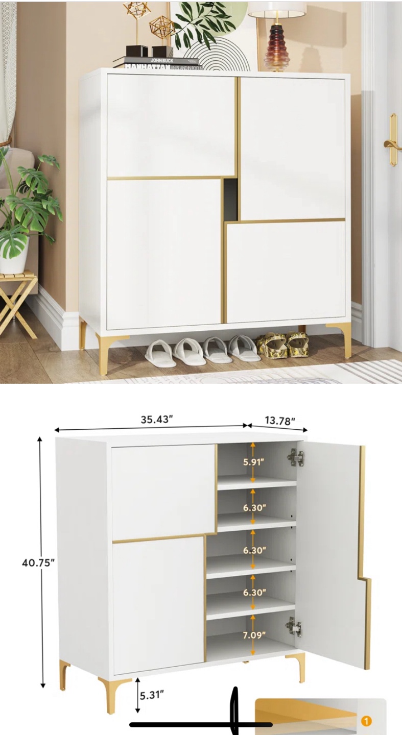 White Cabinet with Gold Trim (Shoe Cabinet) - photo 2