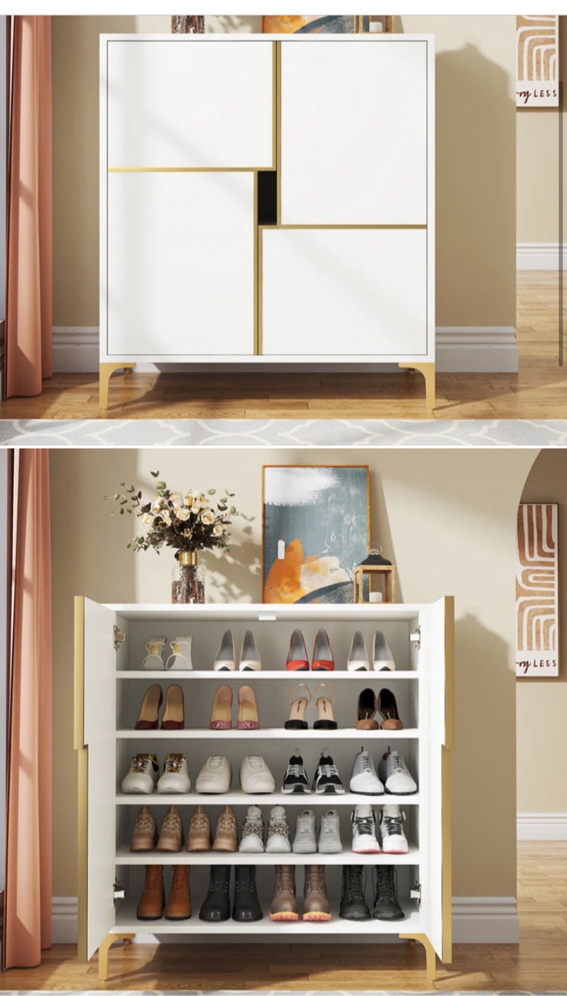 White Cabinet with Gold Trim (Shoe Cabinet)
