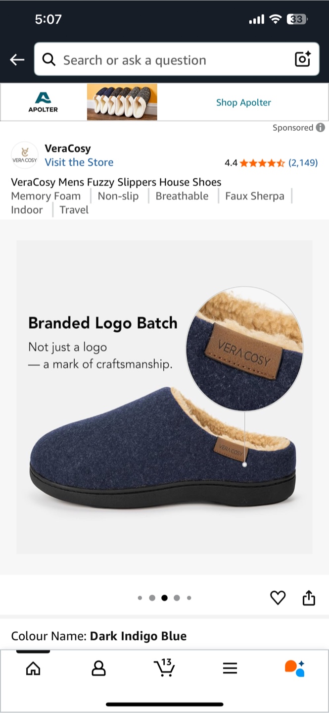VeraCosy Men's Fuzzy Slippers - Dark Indigo Blue, US 7-8 - photo 4
