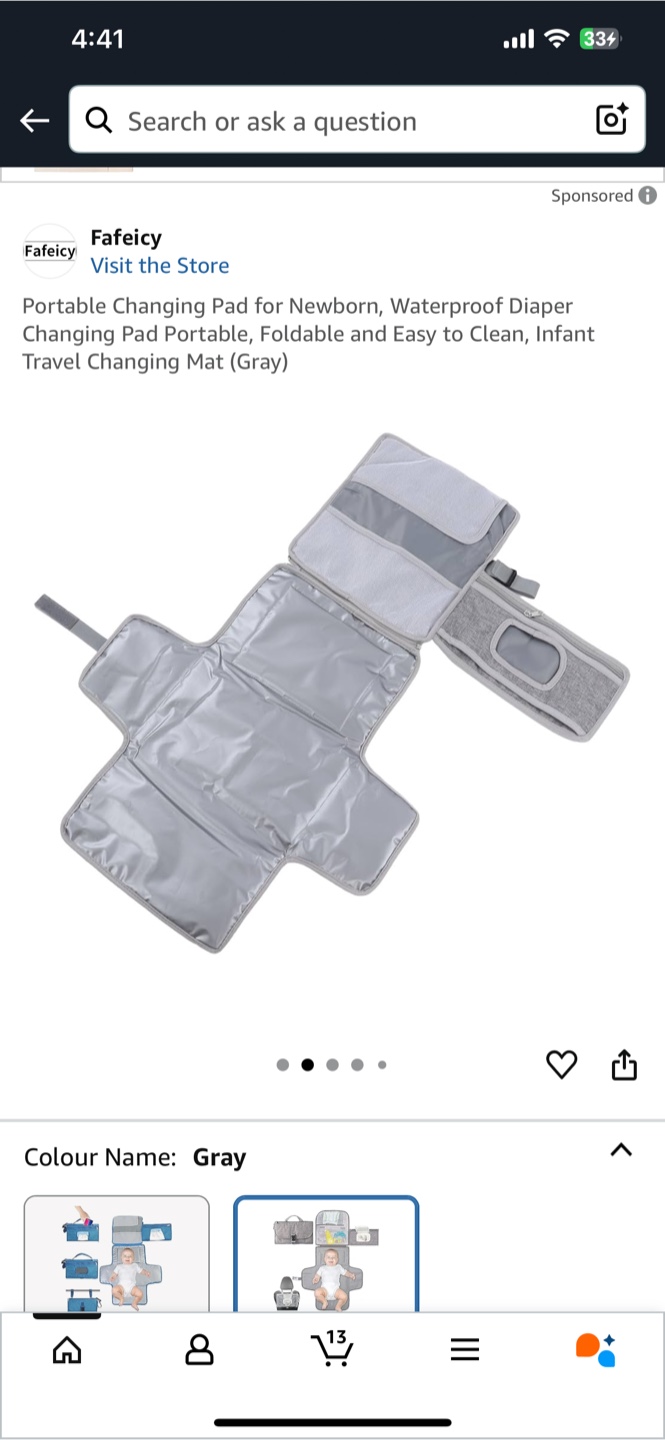 Fafeicy Portable Diaper Changing Pad - Gray - photo 2