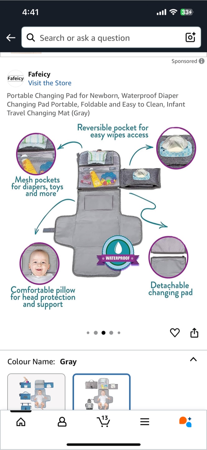 Fafeicy Portable Diaper Changing Pad - Gray - photo 5
