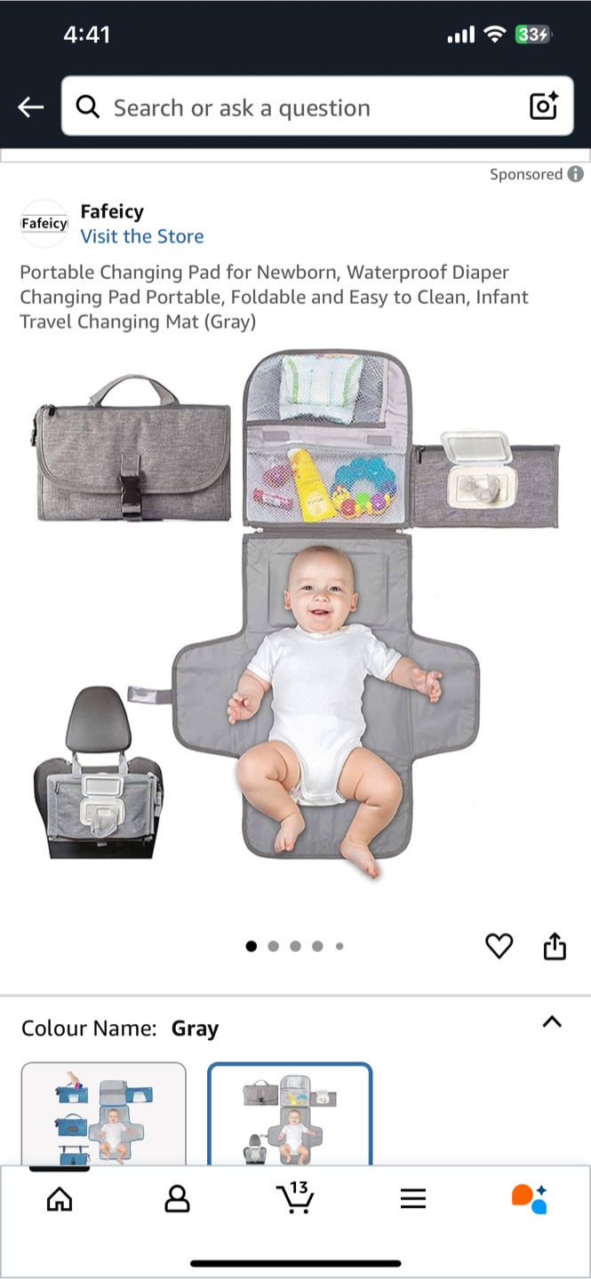 Fafeicy Portable Diaper Changing Pad - Gray