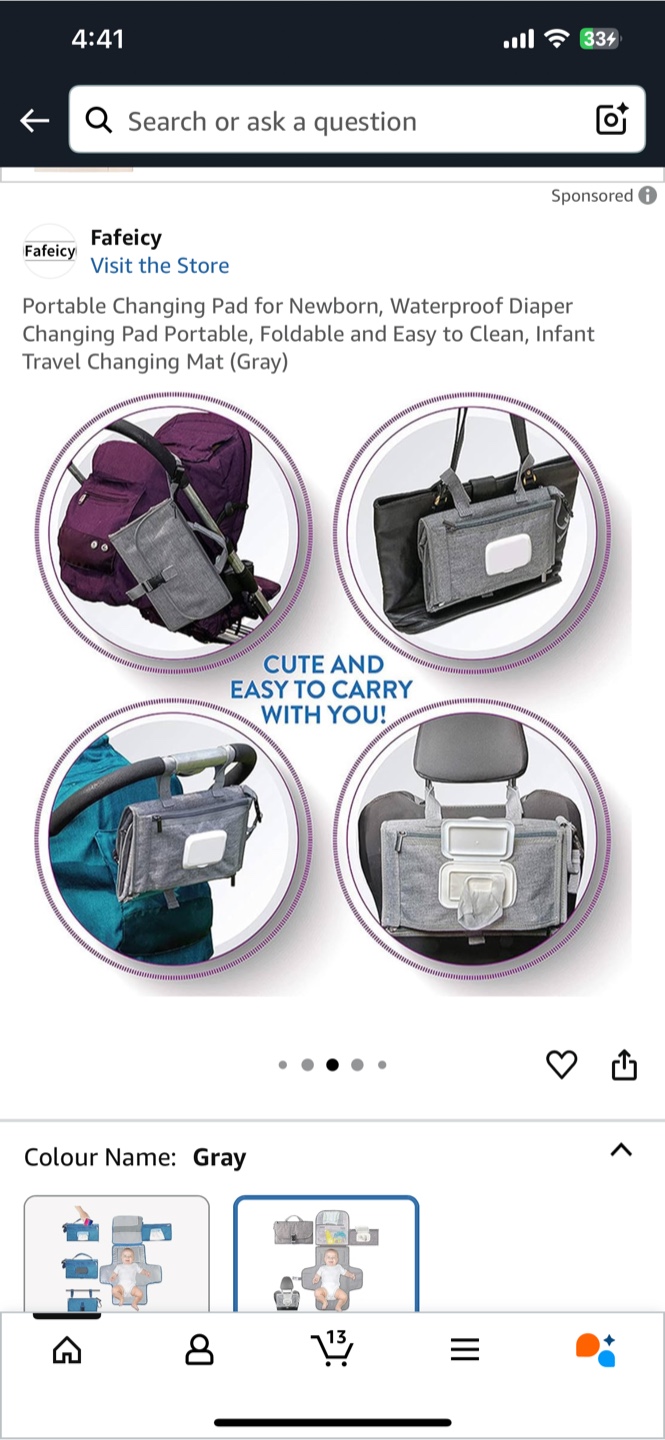 Fafeicy Portable Diaper Changing Pad - Gray - photo 4