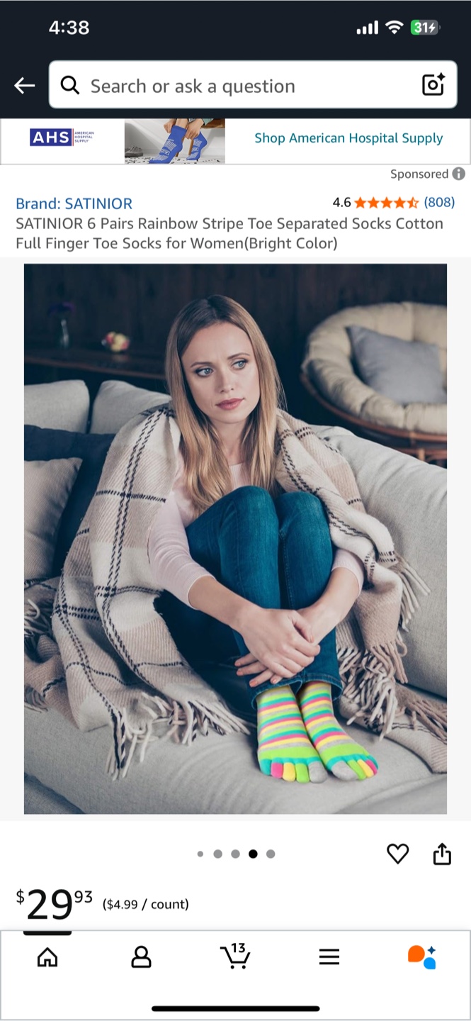 SATINIOR Rainbow Stripe Toe Separated Socks - Bright Colour - photo 4