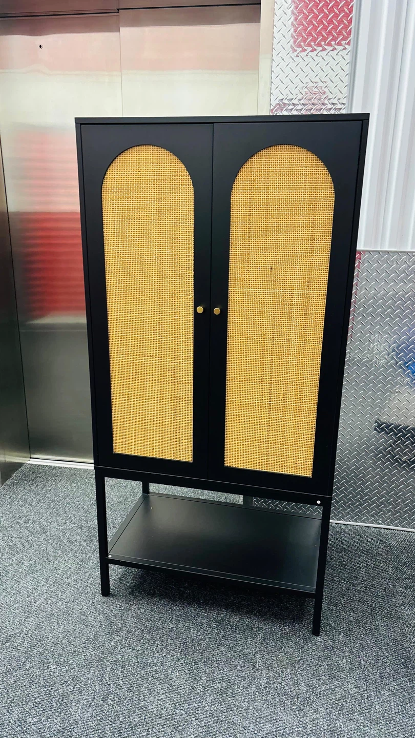 Black Cabinet with Rattan Doors