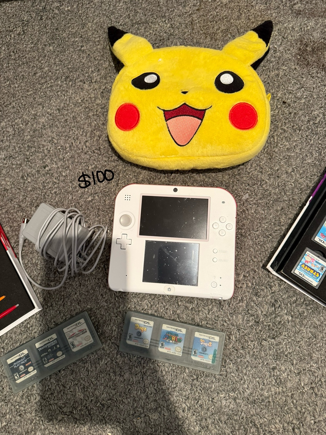 Nintendo 2DS – White/Red + Charger, Case & Games Bundle