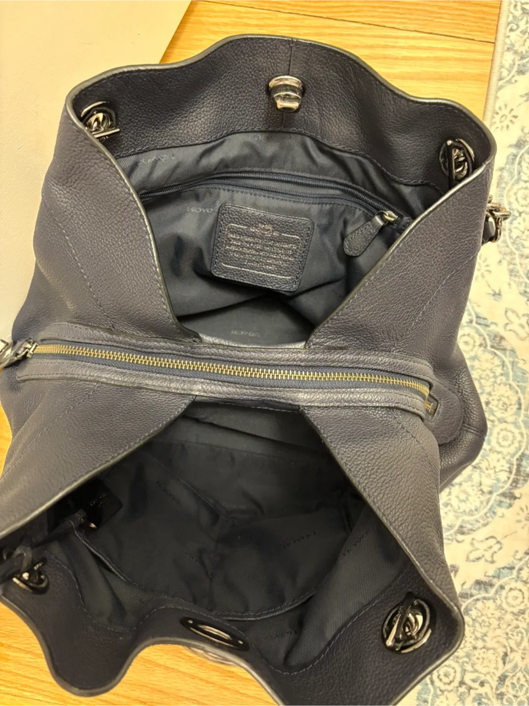 Coach Blue Leather Chain Strap Shoulder Bag image indicator(3)