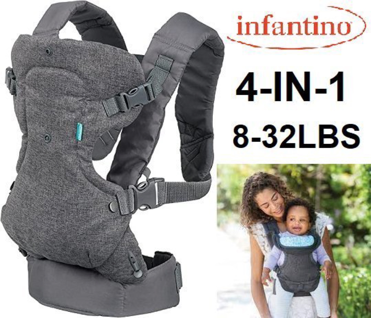 INFANTINO FLIP 4-IN-1 CONVERTIBLE CARRIER WITH WONDER COVER BIB