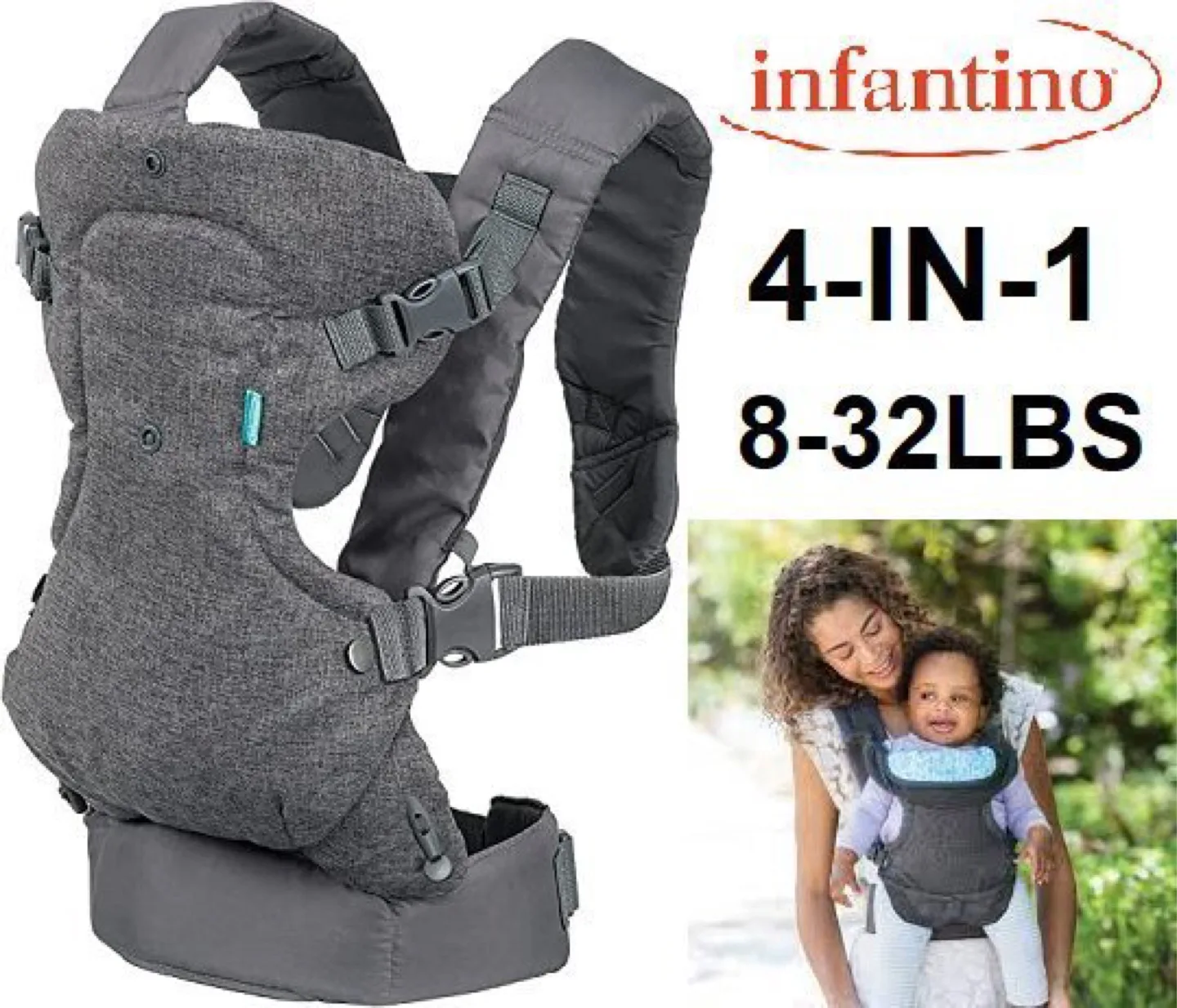 INFANTINO FLIP 4-IN-1 CONVERTIBLE CARRIER WITH WONDER COVER BIB thumbnail
