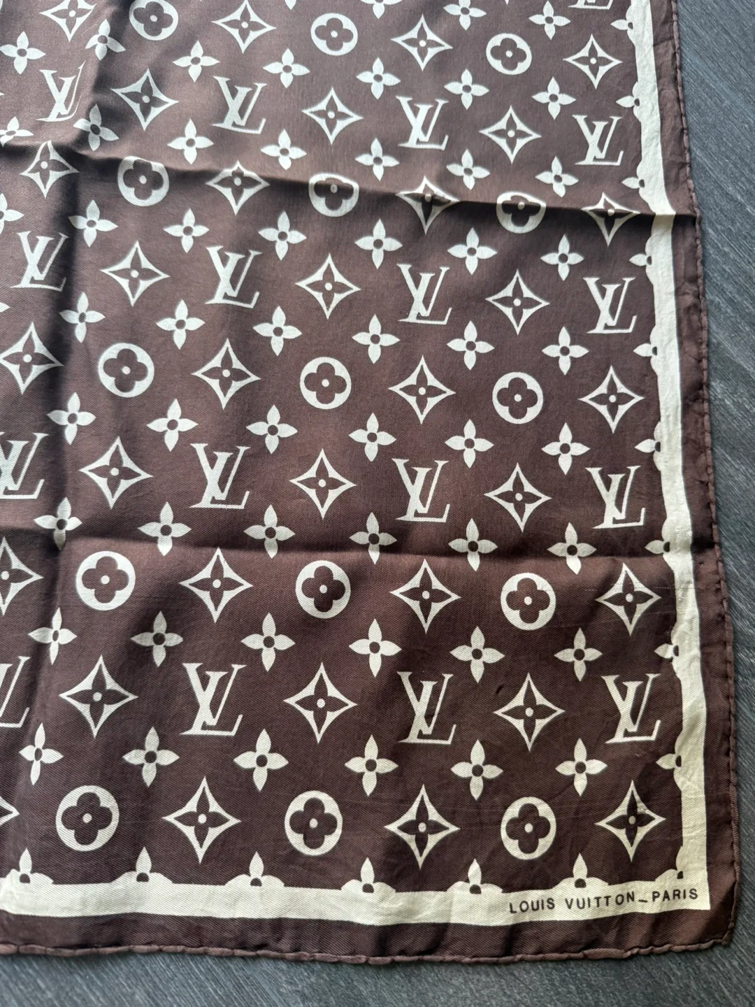 LOUIS VUITTON Vintage Monogram Cream Dark Brown Scarf 55cm image indicator(2)