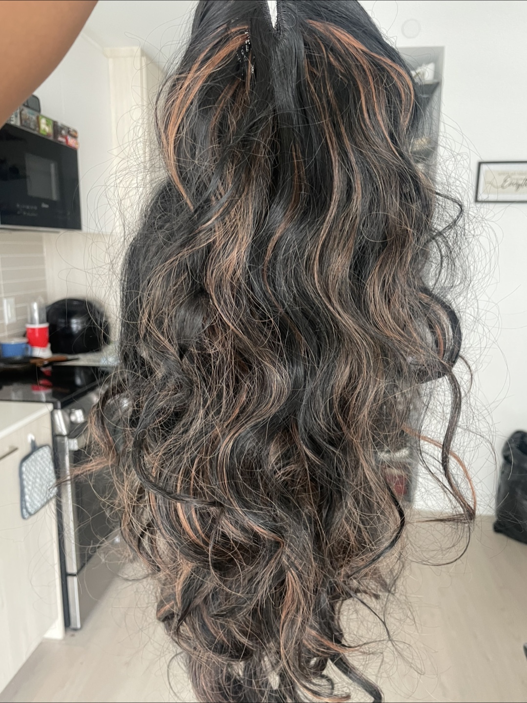 U-part synthetic Wig - Black with Brown Highlights
