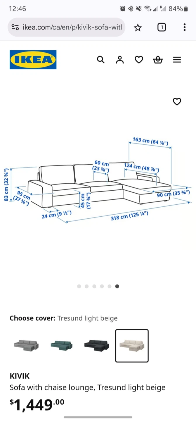 IKEA Kivik Sofa with Chaise - Tresund Light Beige - photo 3