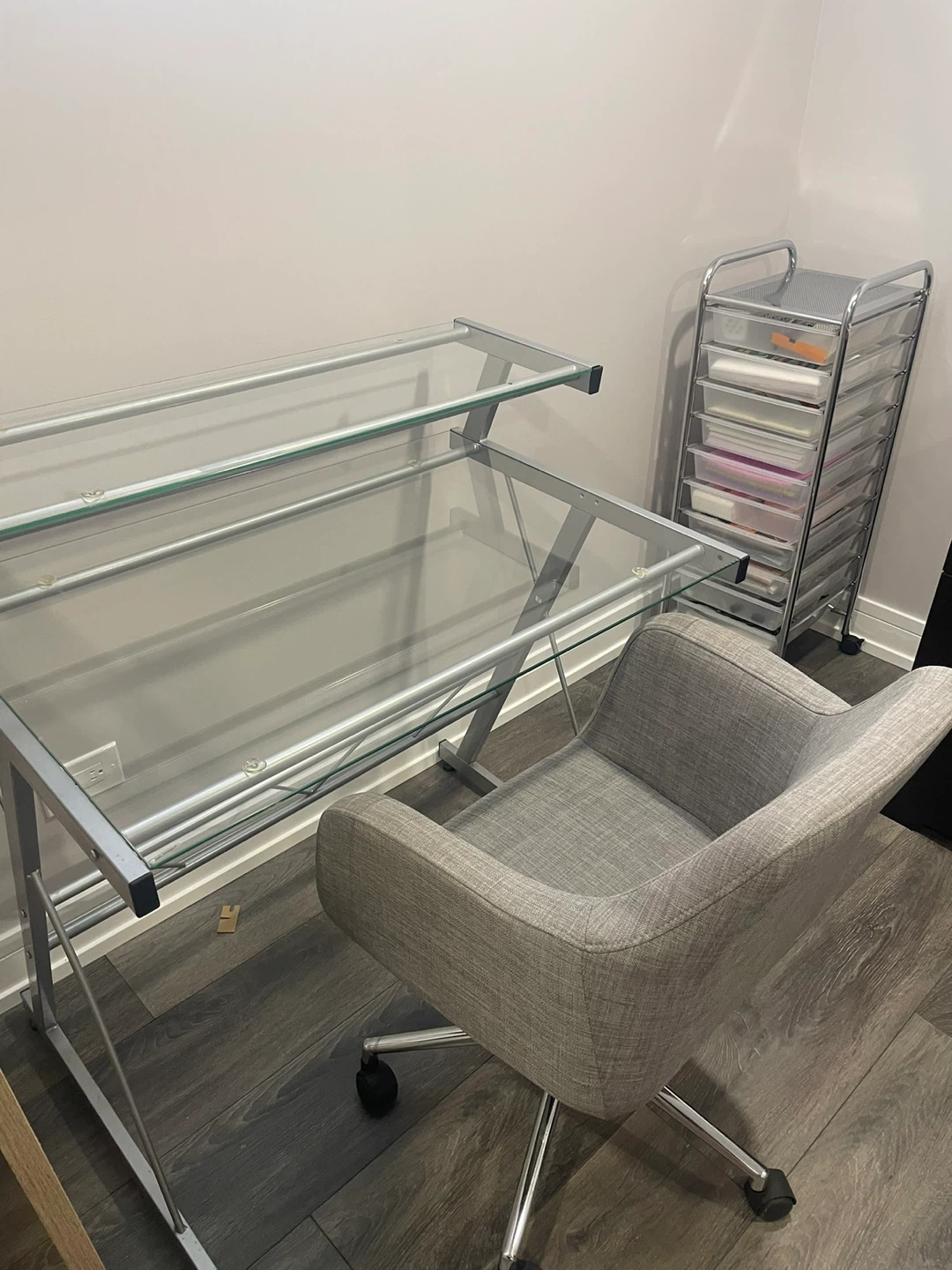 Glass Computer Desk with Gray Chair