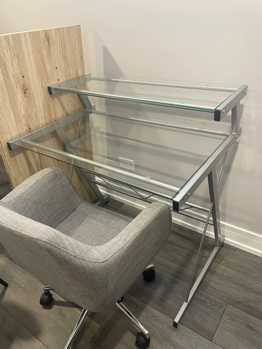 Glass Computer Desk with Gray Chair - photo 2