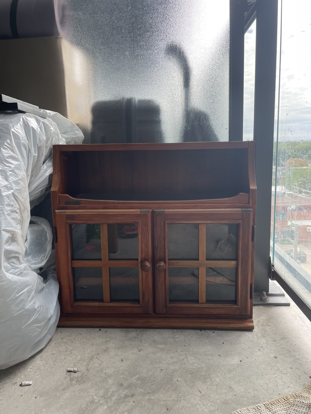 Wooden Wall Cabinet with Glass Doors