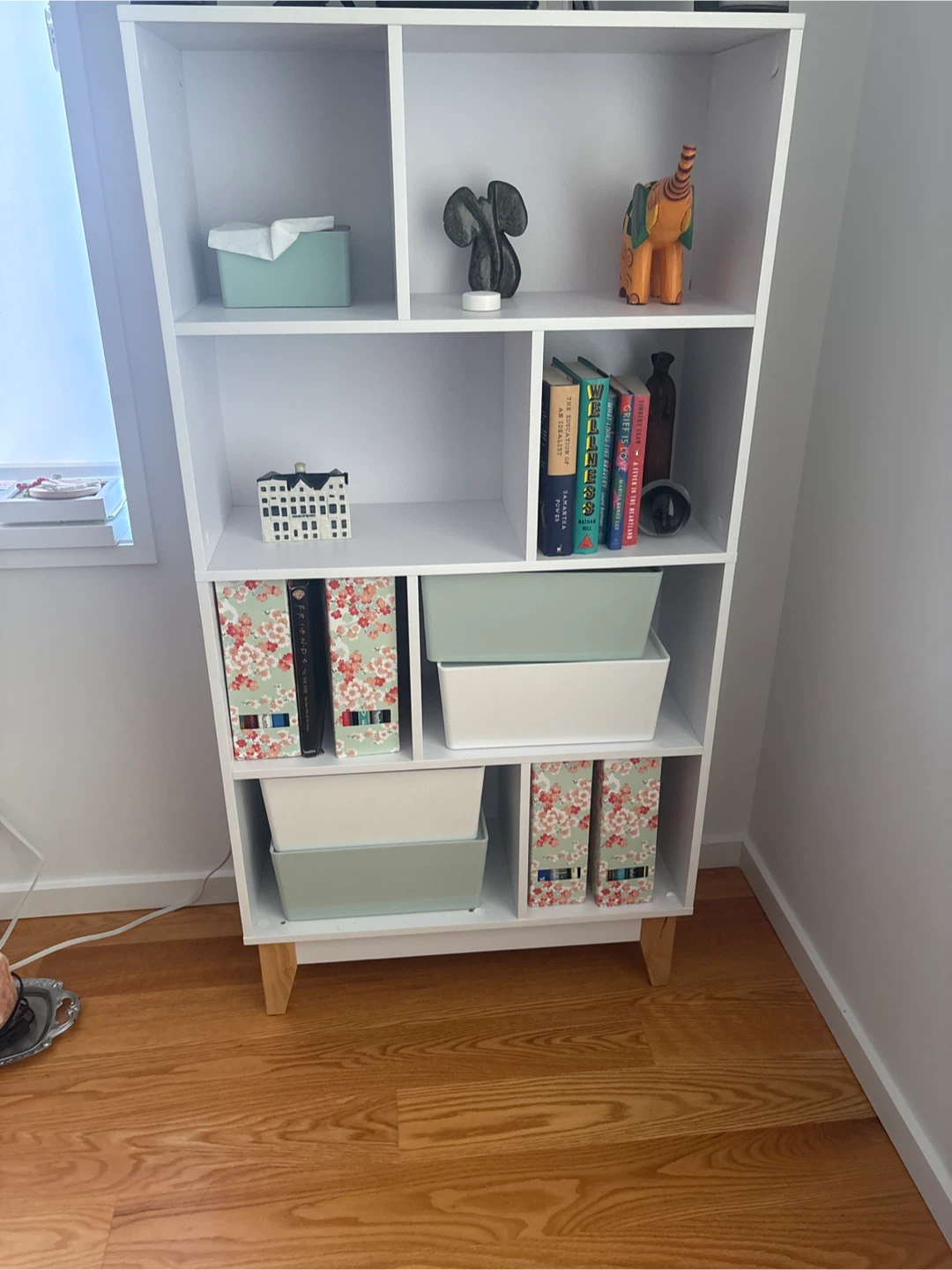 White Shelving Unit with Wooden Legs
