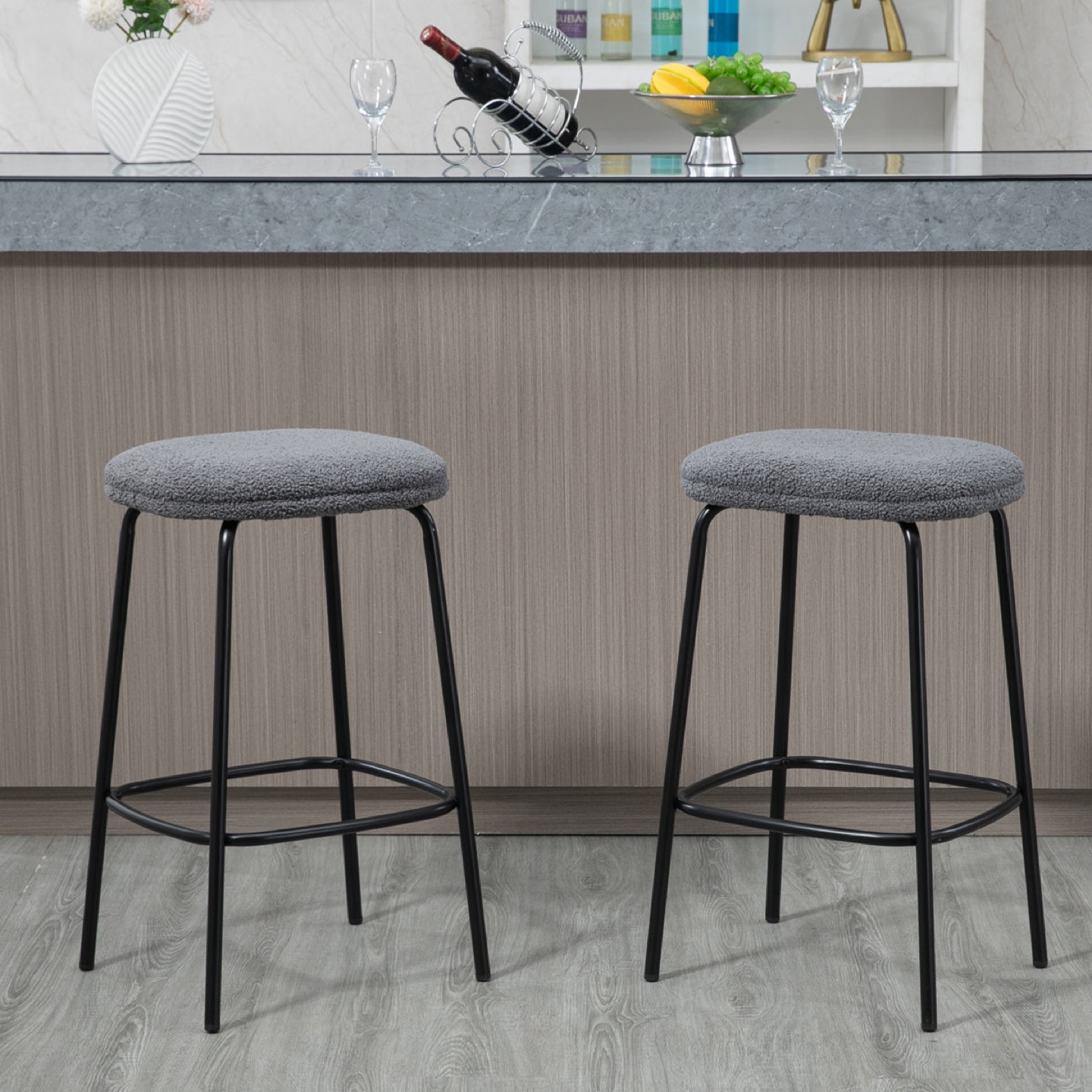 New Set of 2 Modern Counter Height Stools Grey