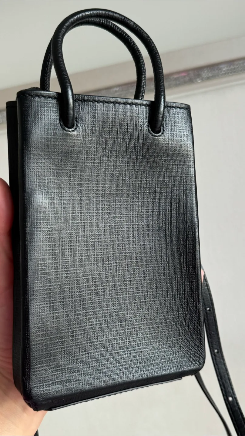 BALENCIAGA Leather Phone Holder Shopping Tote Crossbody Bag image indicator(3)