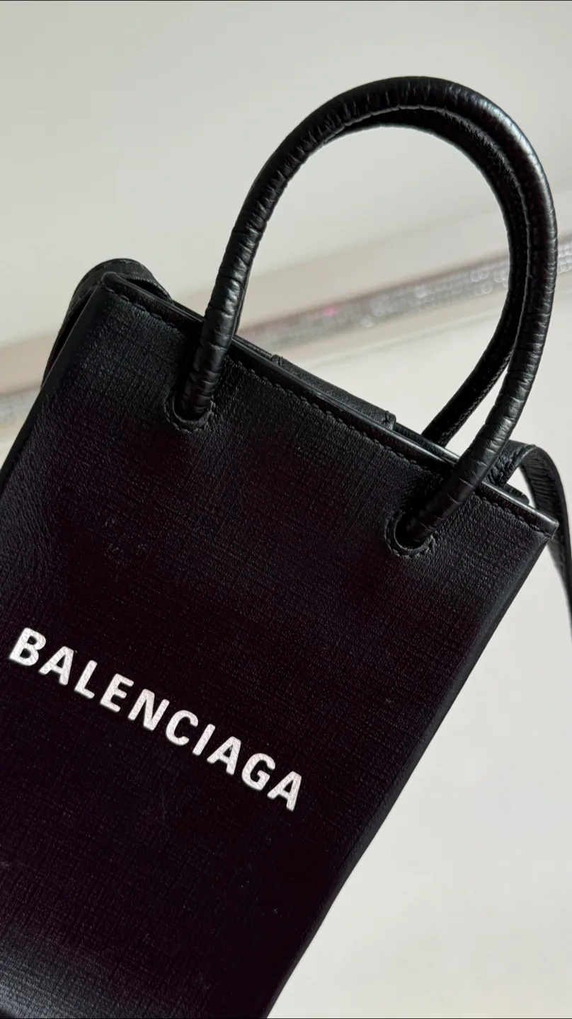 BALENCIAGA Leather Phone Holder Shopping Tote Crossbody Bag image indicator(4)