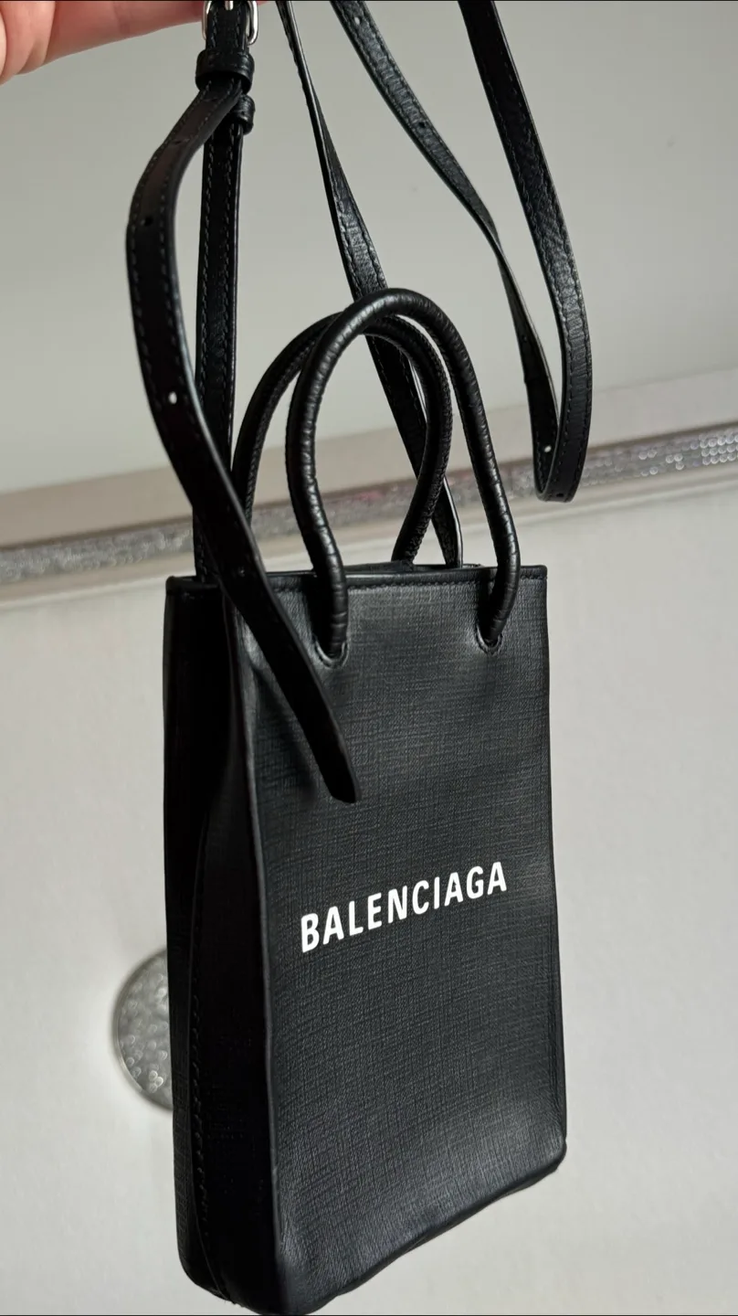 BALENCIAGA Leather Phone Holder Shopping Tote Crossbody Bag image indicator(2)
