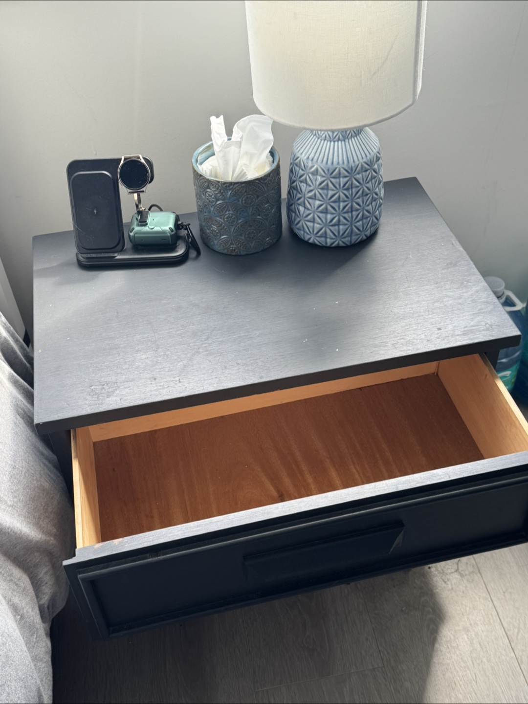 Dark Grey Refinished Wood Two-Drawer Nightstand - photo 3