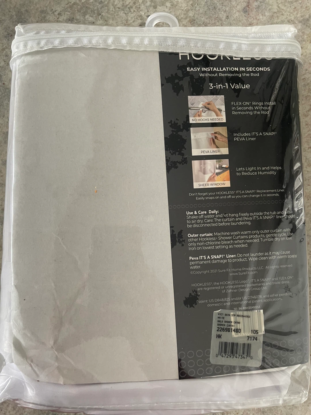 Hookless 3-in-1 Shower Curtain w/ Liner - photo 2