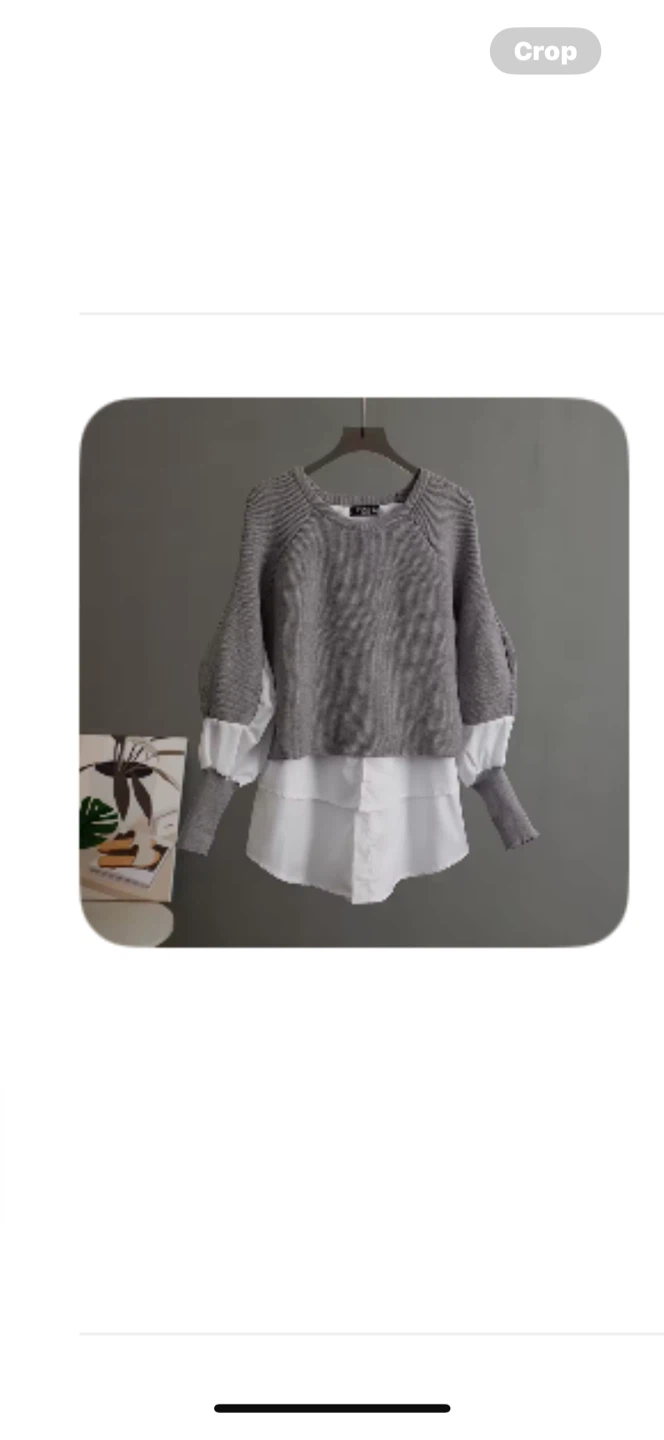 Grey Knit Top with White Shirt Detail