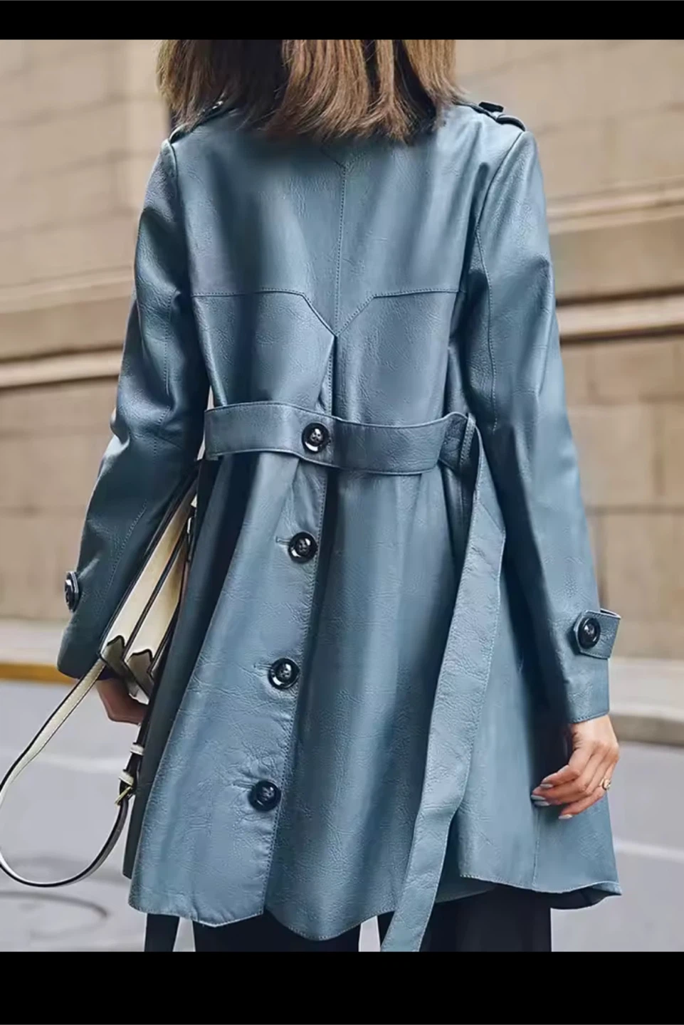 Blue Leather Trench Coat