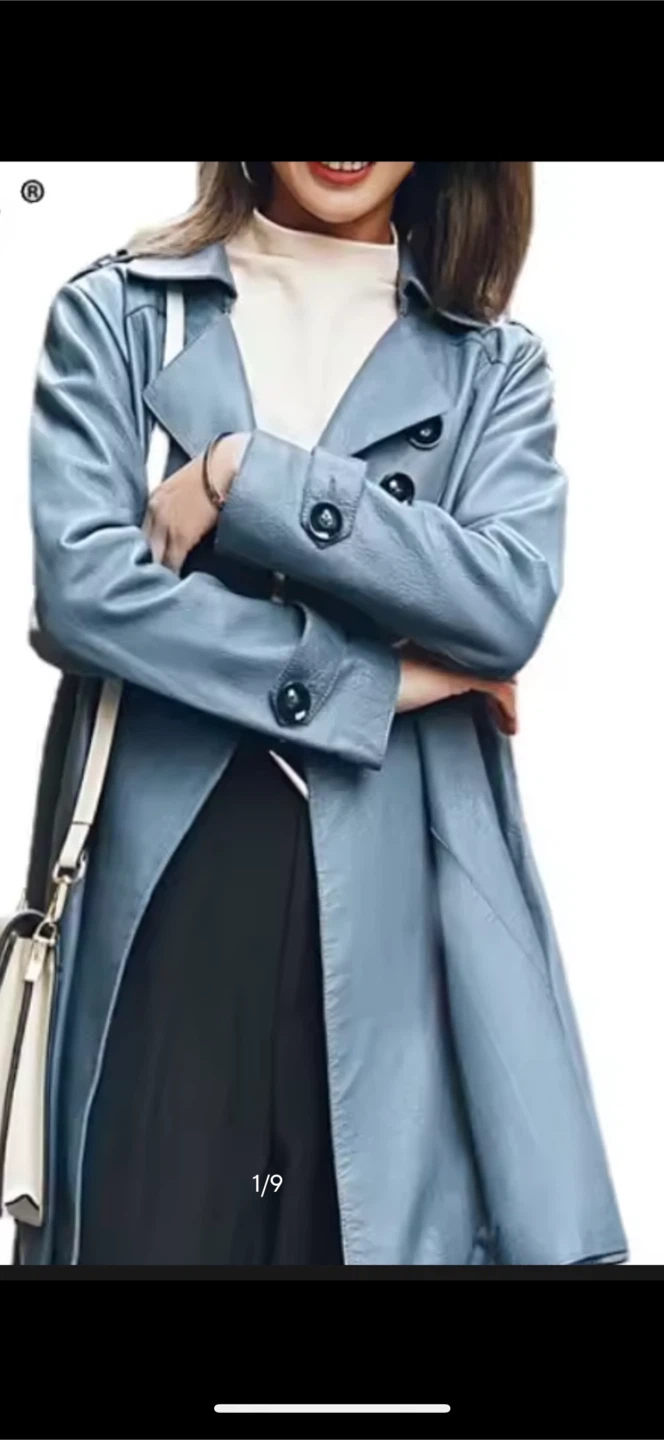 Blue Leather Trench Coat - photo 2