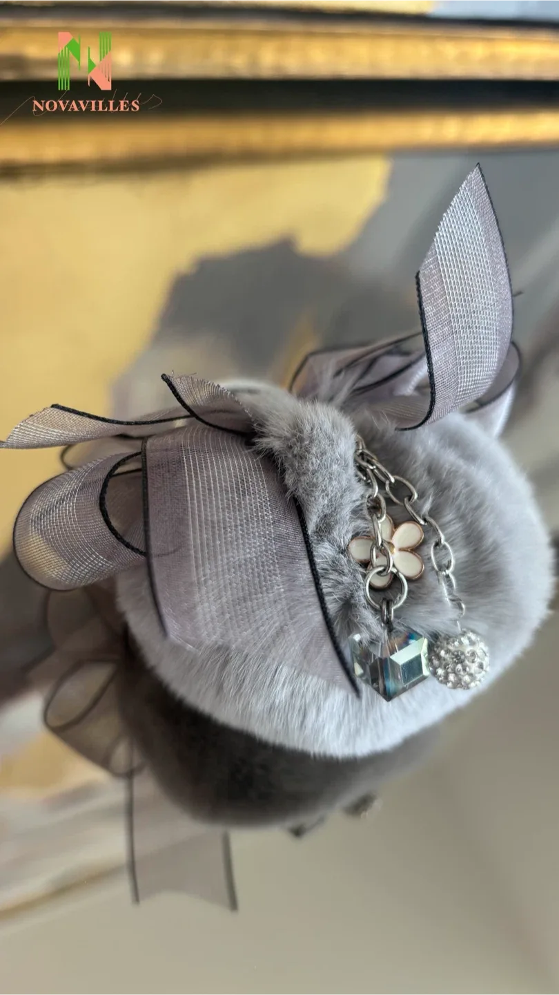 Cute Fur Pom Pom Keychain - Purple/Grey image indicator(4)