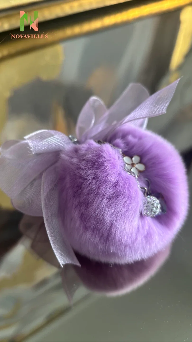 Cute Fur Pom Pom Keychain - Purple/Grey image indicator(2)