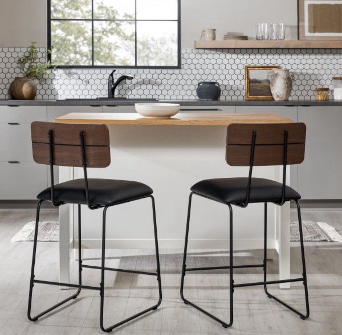 New Set of 2 Sleek Industrial Minimalist Counter Height Stools - photo 2