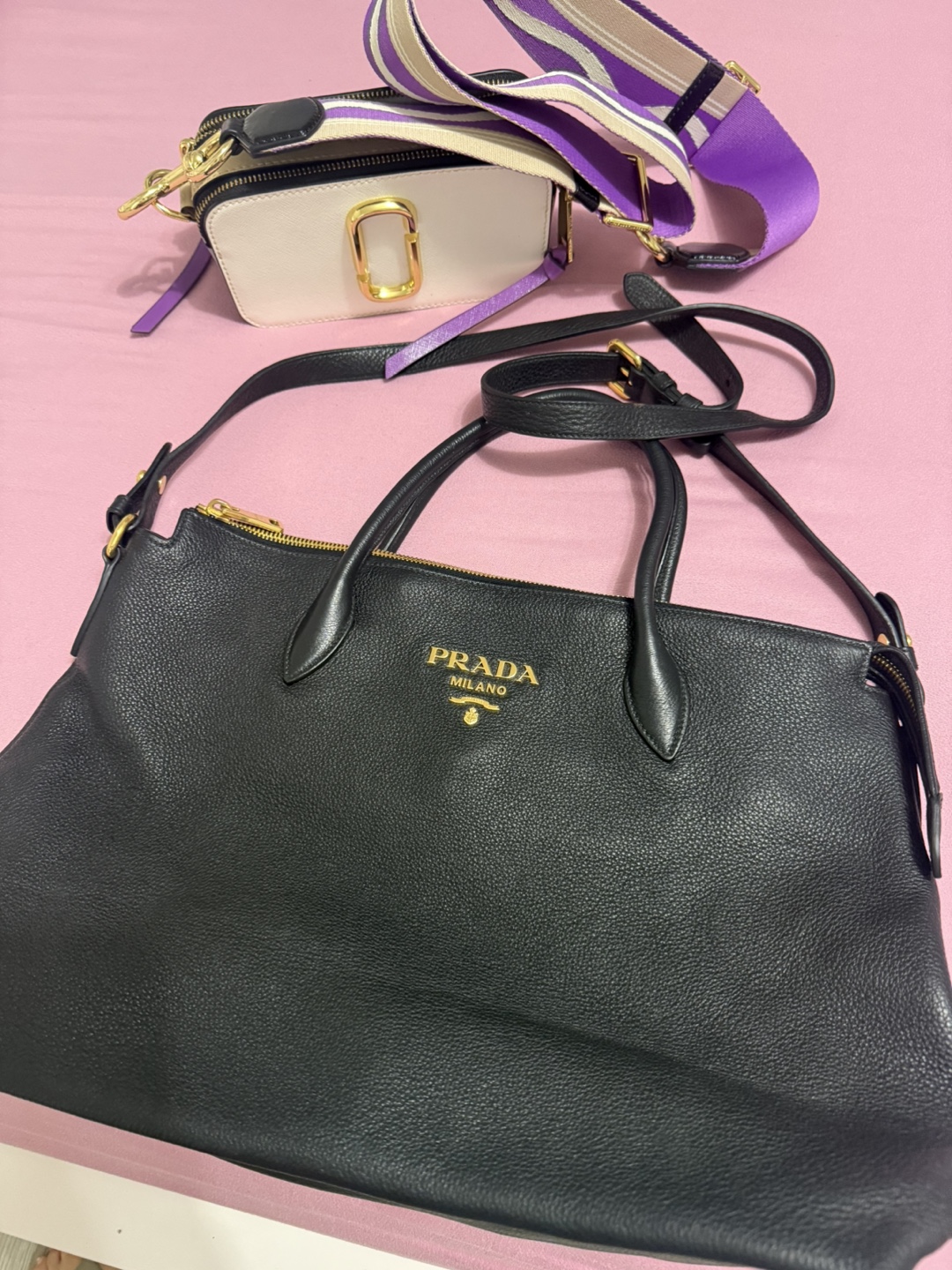 Prada Vit.Daino Black Leather Tote Bag