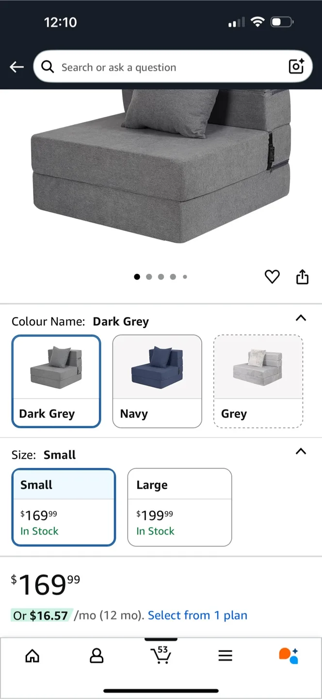 Dark Grey Small Sleeper Chair Bed thumbnail