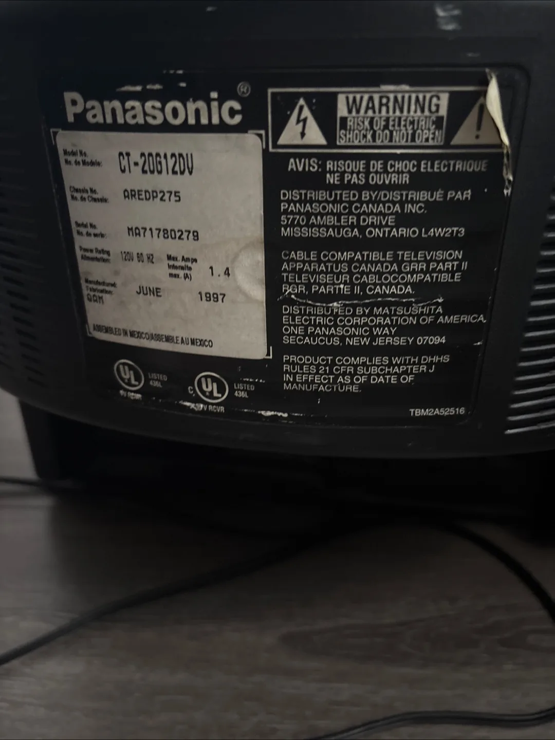 Panasonic CT-20G12DU CRT TV image indicator(4)