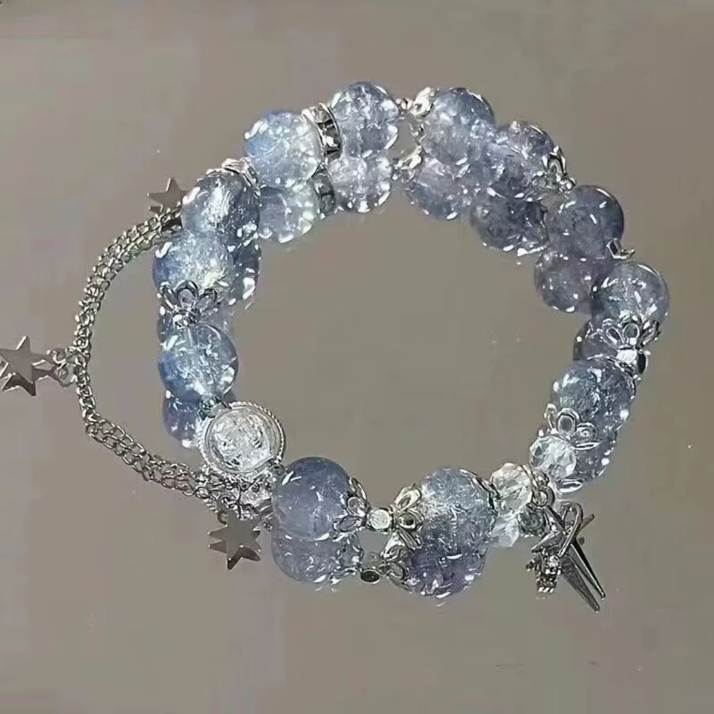 Beaded Bracelet with Butterfly Charm - Blue & Pink thumbnail