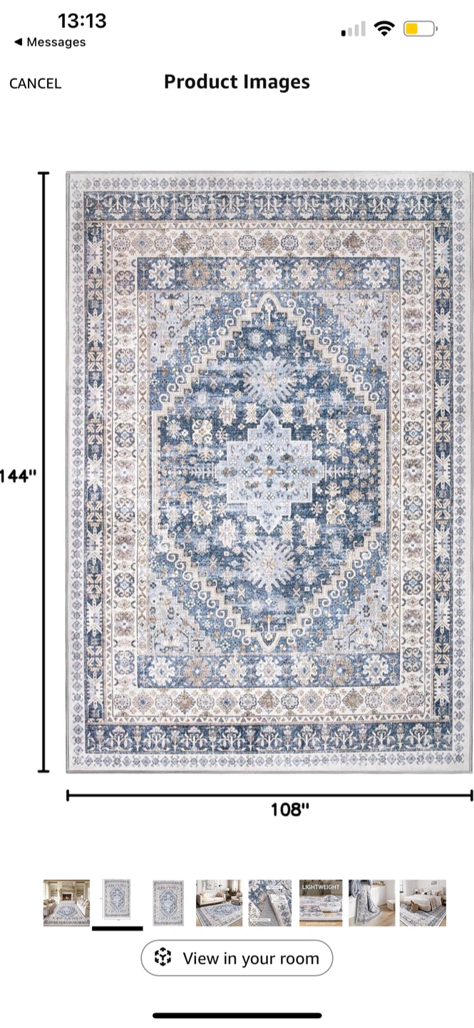 Blue Area Rug - 9ft by 12ft (108" x 144")