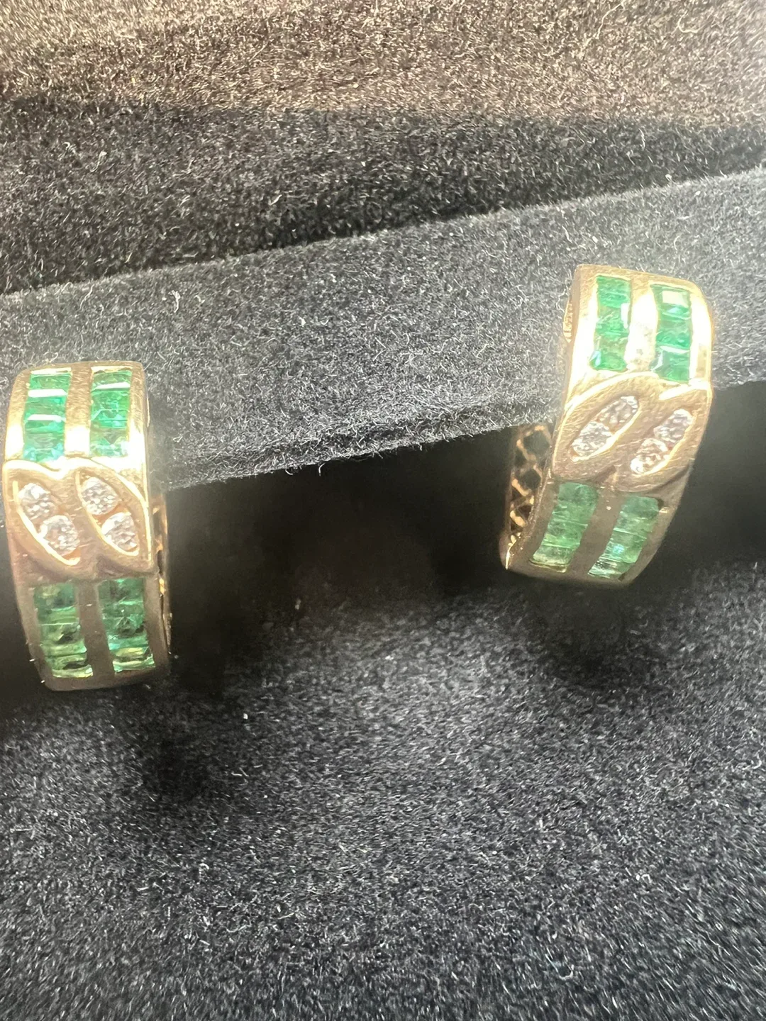 14 k Emerald & Diamond Gold Hoop Earrings thumbnail