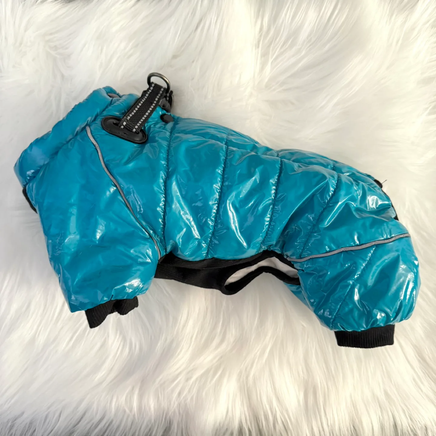Teal small dog snowsuit thumbnail
