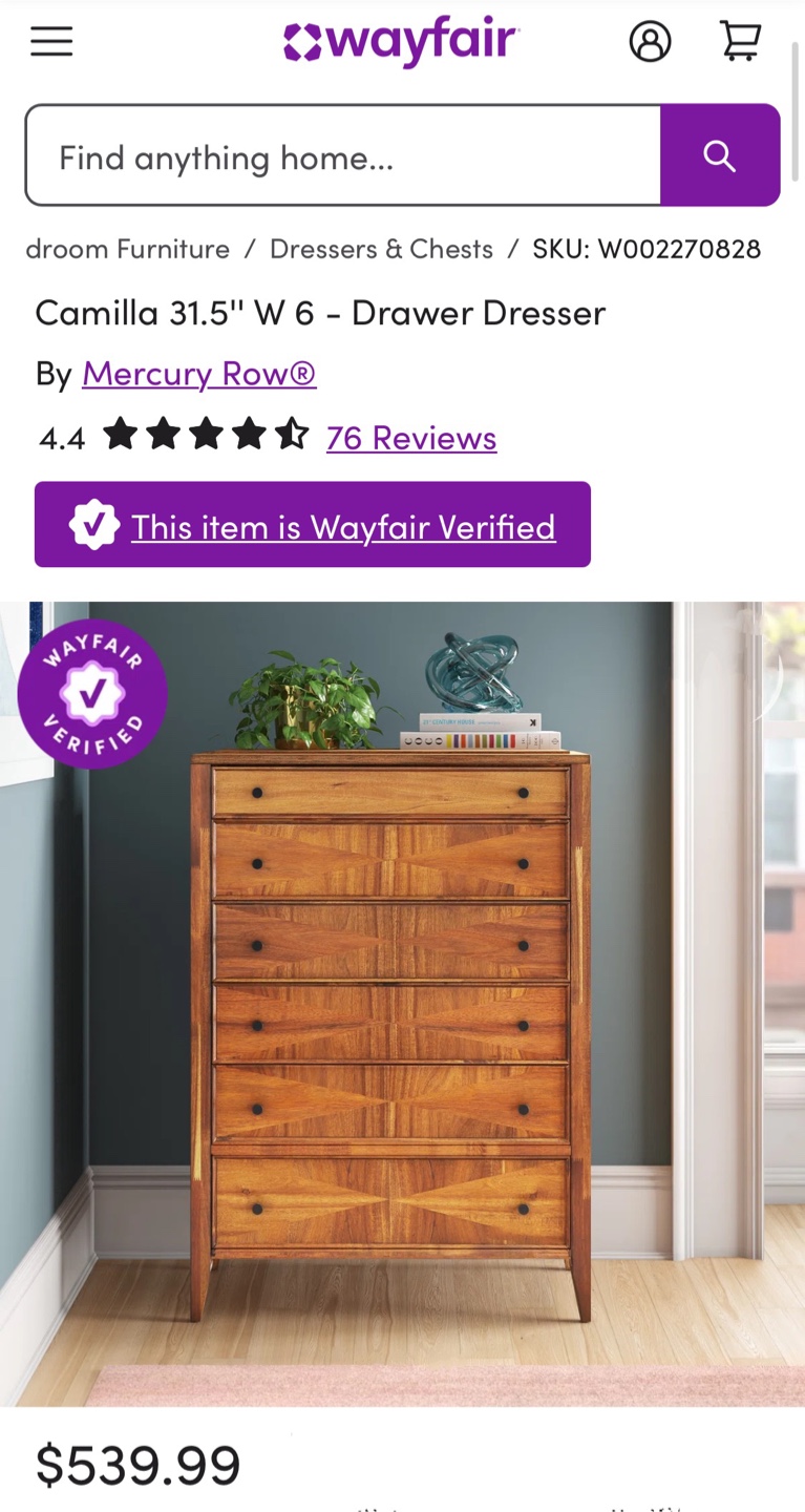 New 6 Drawer Acacia Chest Dresser Mid Century Modern - photo 2