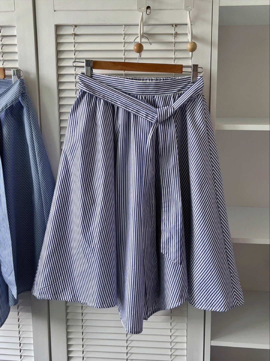 Vintage Stripe Midi Skirt with Belt & Lining