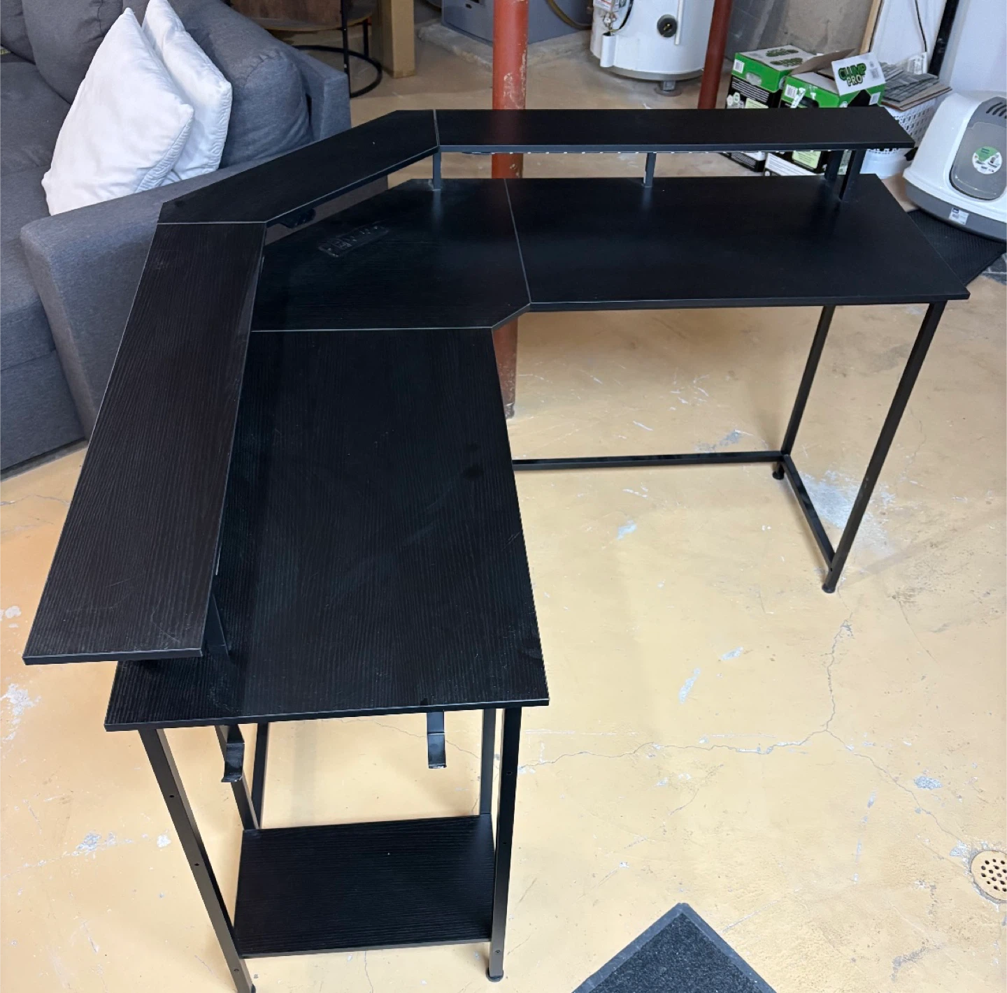 Black L-shaped Gaming Desk with Shelves - photo 3