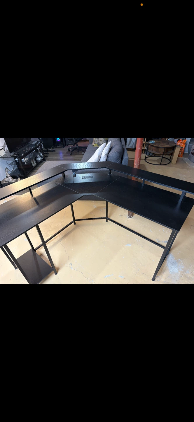 Black L-shaped Gaming Desk with Shelves