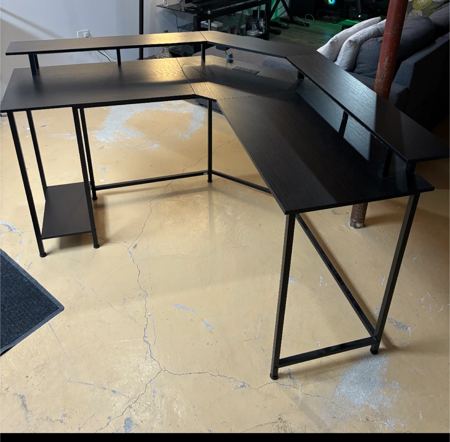 Black L-shaped Gaming Desk with Shelves - photo 2