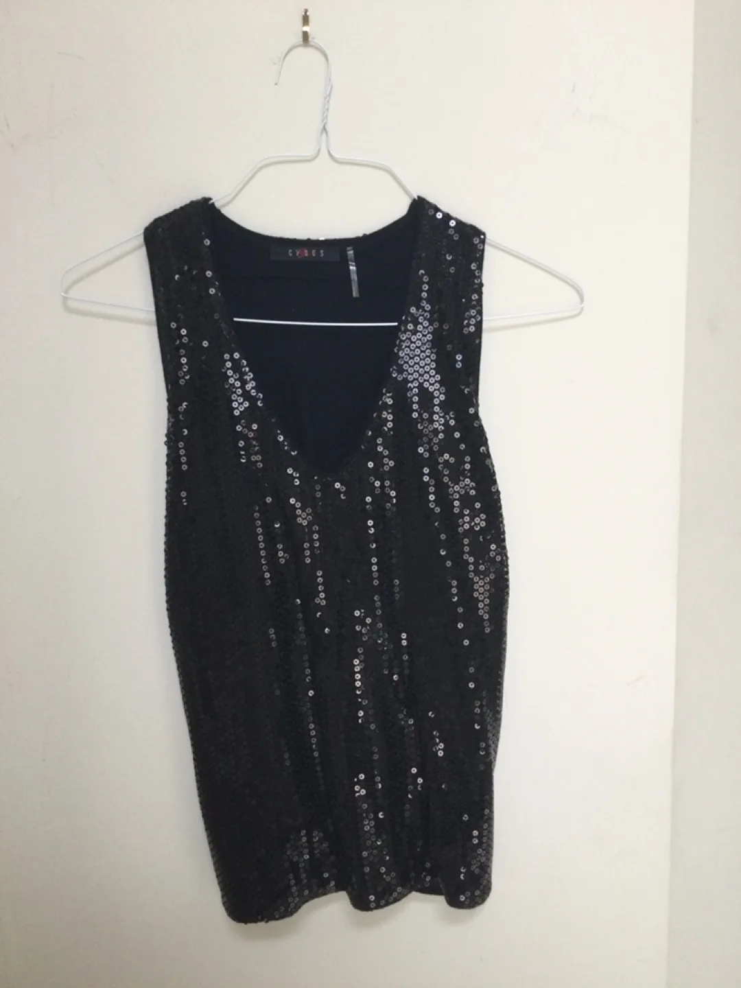 Ladies Black Sequin Tank Top size large thumbnail