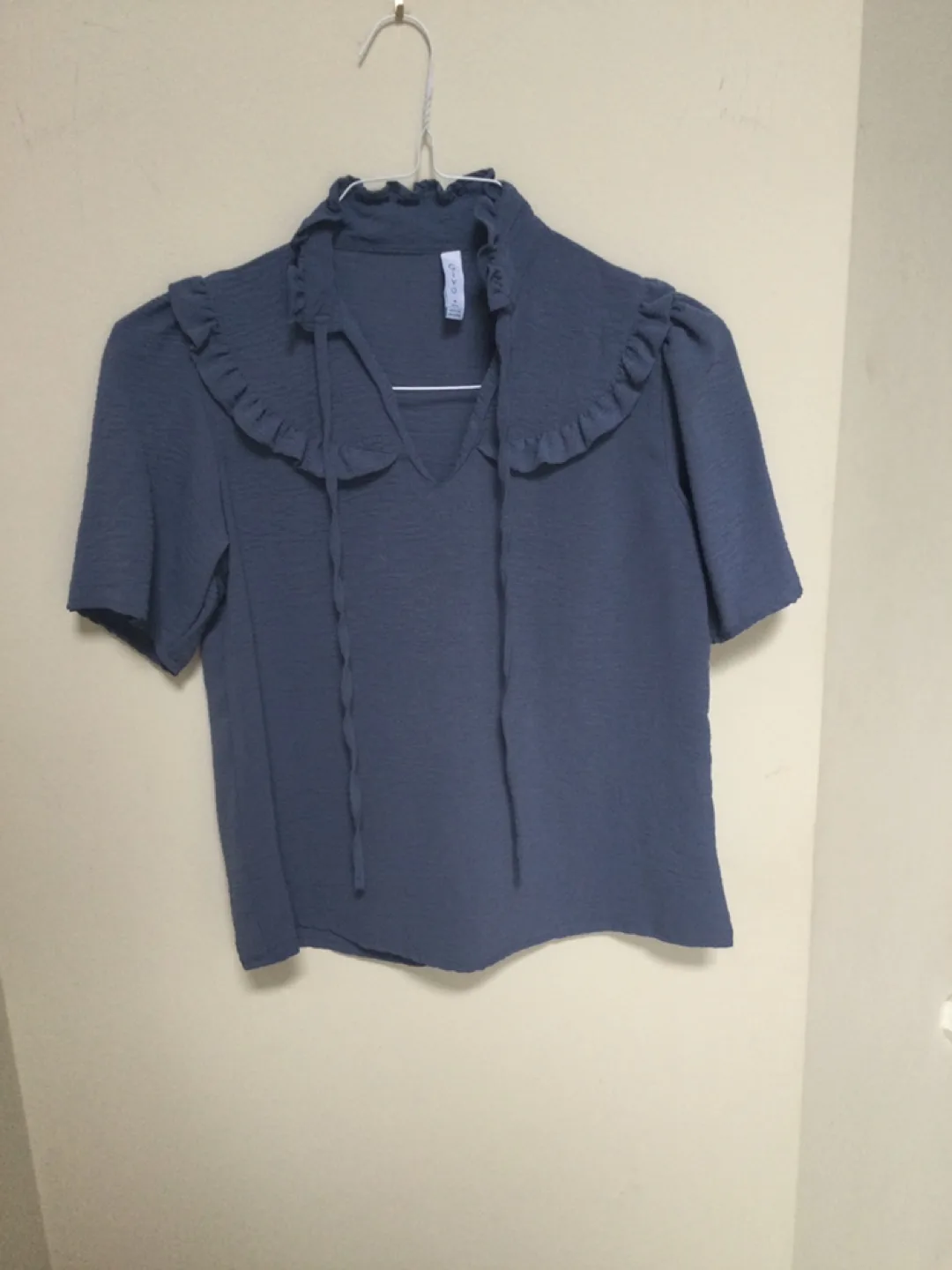 Ladies Blue Ruffle Collar Top - Size M thumbnail